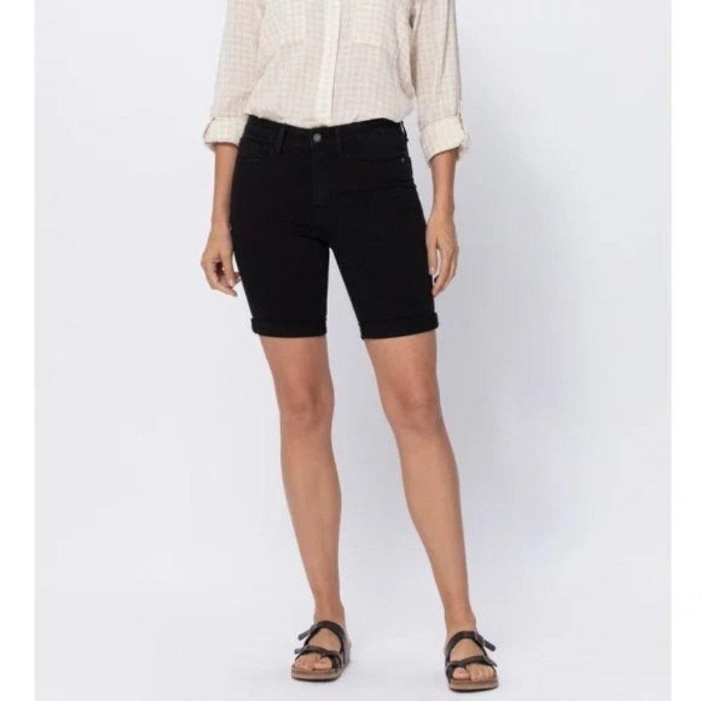 Judy Blue HI-Rise Black Cuffed Bermuda Shorts